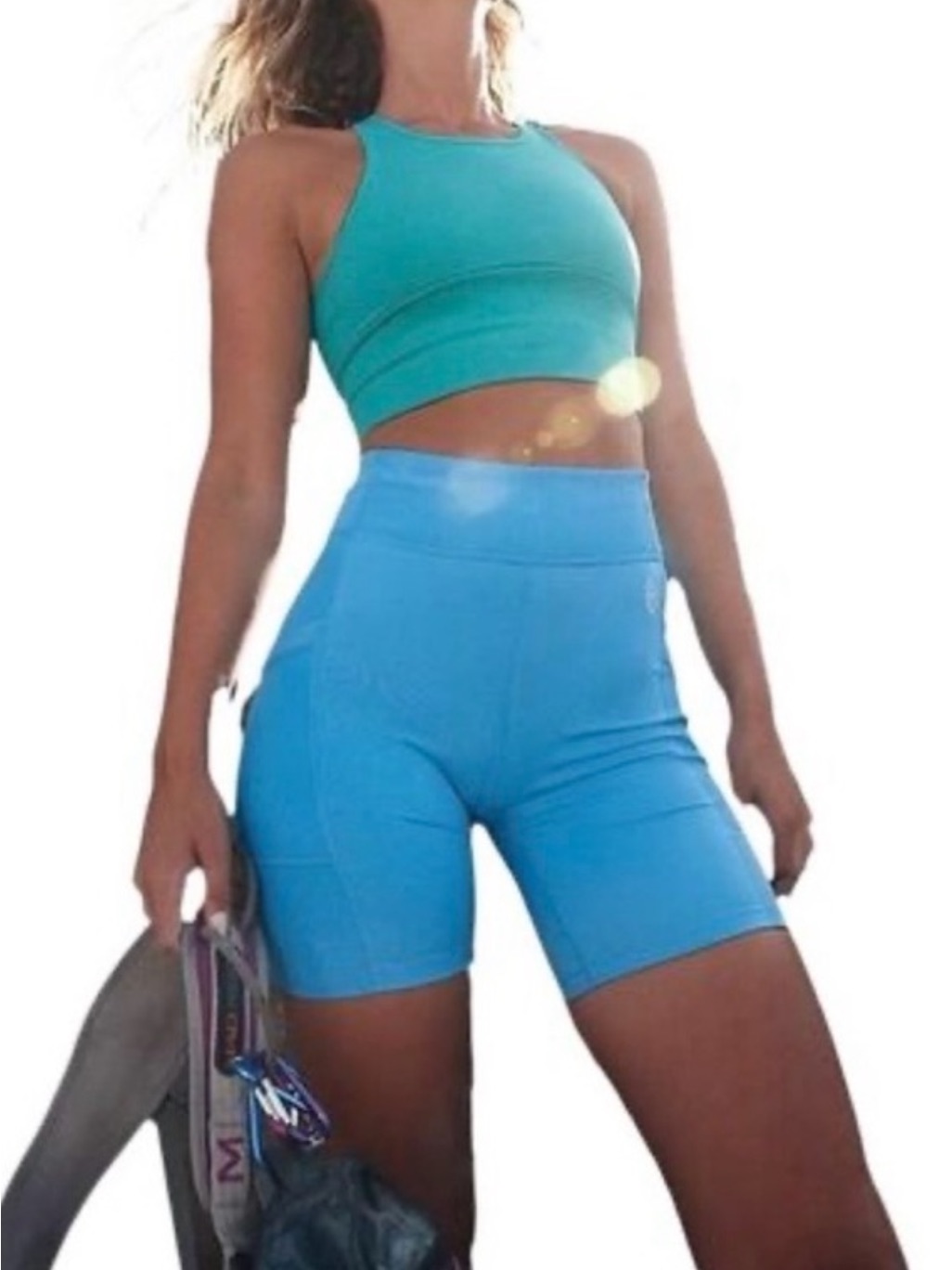 High-Waisted Blue Women's Bike Shorts